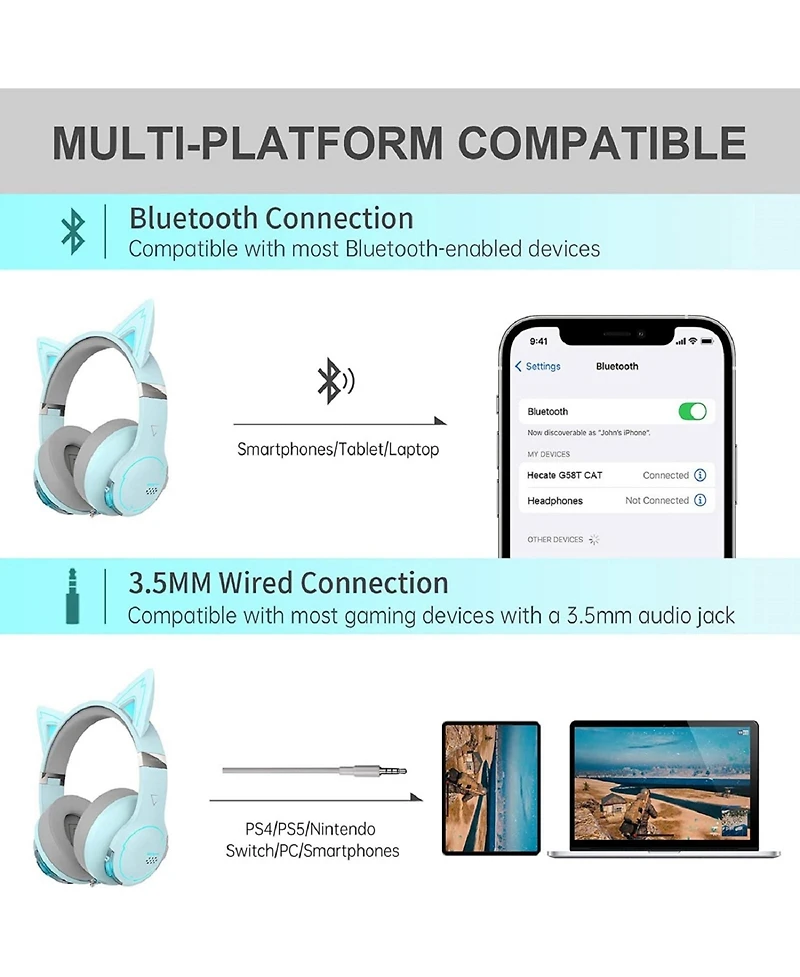 Edifier G5BT Cat Wireless Bluetooth Cat Ear Gaming Headset with Mic