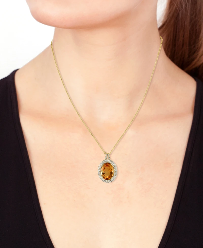 Effy Citrine (9-1/5 ct .t.w.) & Diamond (7/8 ct. t.w.) Halo 18" Pendant Necklace in 14k Gold