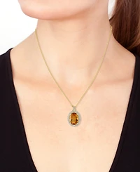 Effy Citrine (9-1/5 ct .t.w.) & Diamond (7/8 ct. t.w.) Halo 18" Pendant Necklace in 14k Gold