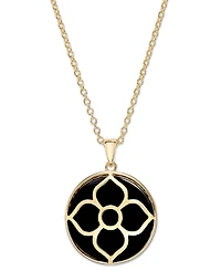 Onyx Tree & Flower Reversible 18" Pendant Necklace in 14k Gold-Plated Sterling Silver