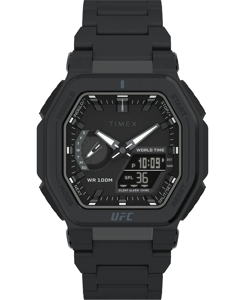Timex Ufc Men's Colossus Analog-Digital Black Stainless Steel Watch, 45mm