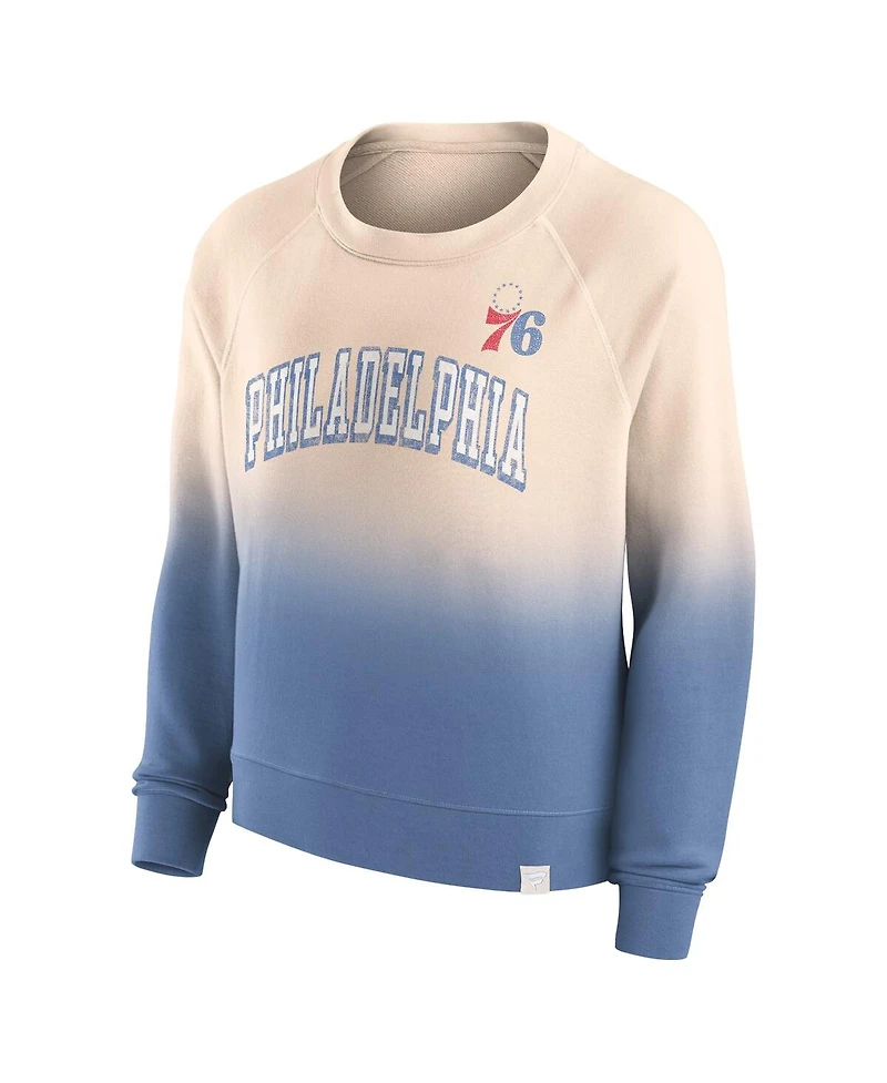 Women's Fanatics Tan, Royal Distressed Philadelphia 76ers Lounge Arch Raglan Pullover Sweatshirt