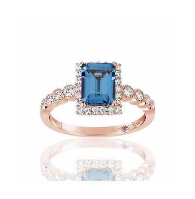 Suzy Levian Rose Sterling Silver Aqua & White Cubic Zirconia Ring