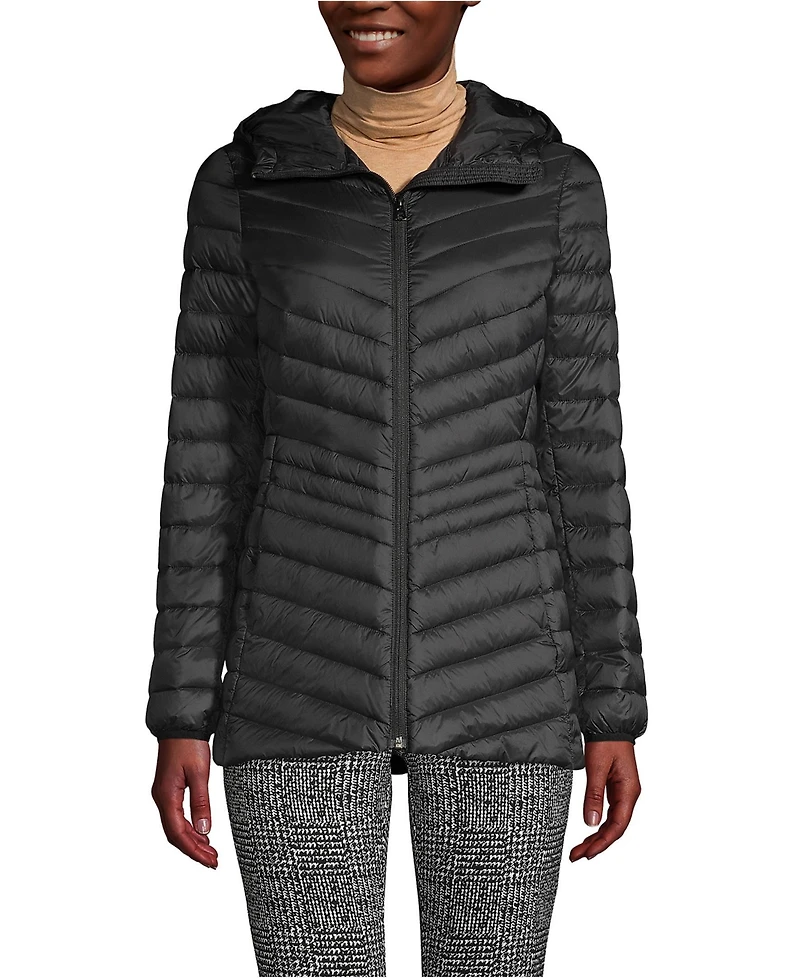 Lands' End Women's Tall Wanderweight Packable Down Hooded Long Jacket