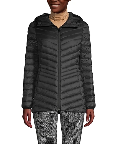 Lands' End Women's Tall Wanderweight Packable Down Hooded Long Jacket