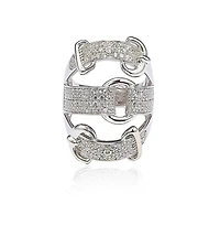 Suzy Levian Sterling Silver Cubic Zirconia Triple Buckle Ring