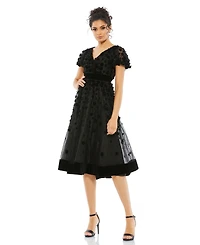Mac Duggal Women's Embellished Butterfly Sleeve Velvet Hem Midi Dress