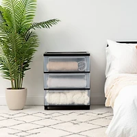 Iris Plastic 3 Drawer Wide Storage Cart with 4 Caster Wheels, Black