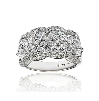 Suzy Levian Sterling Silver White Cubic Zirconia Flower Ring