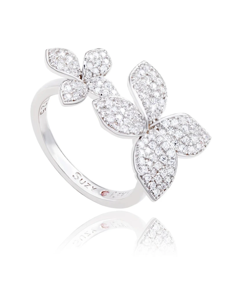 Suzy Levian Sterling Silver Sapphire Flower Earrings
