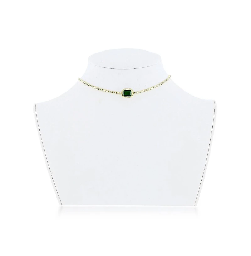 Sterling Silver Asscher-Cut Emerald Cz Tennis Choker - Gold Plated