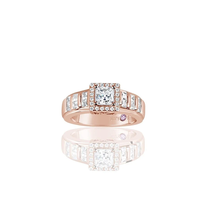 Suzy Levian Sterling Silver Asscher Cut Cubic Zirconia Center Stone Ring