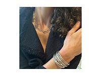 Rhodium Polished Paperclip Strand Chain Necklace