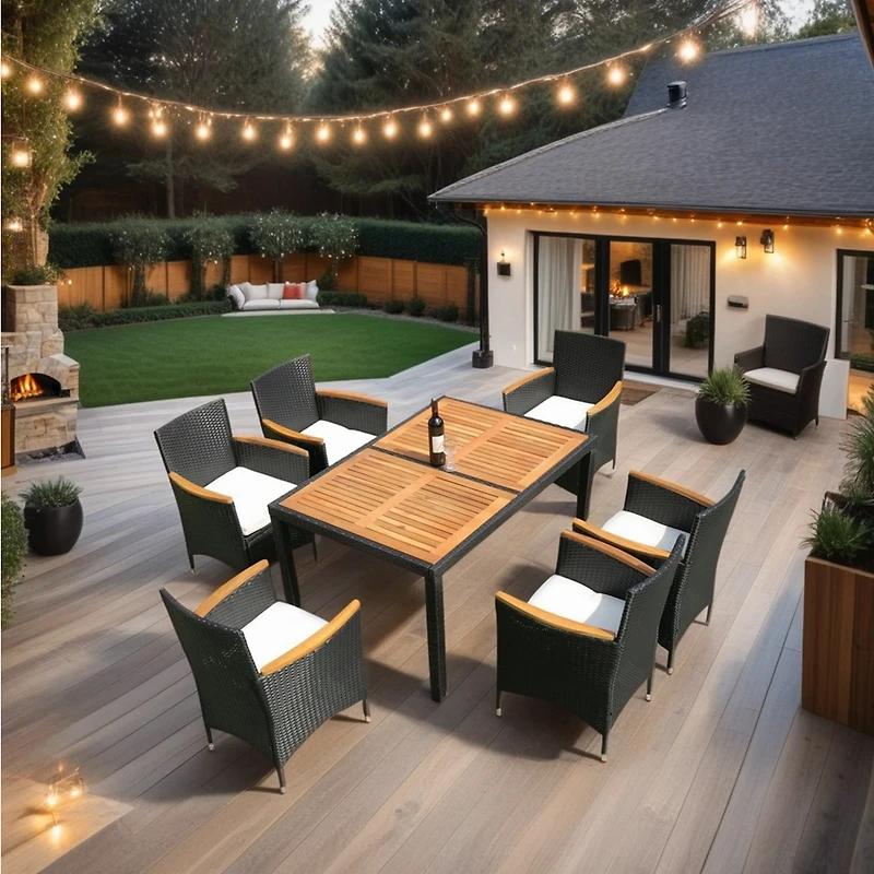 Streamdale 7-Piece Wicker Dining Set with Acacia Top