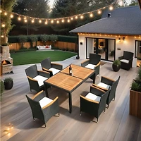 Streamdale 7-Piece Wicker Dining Set with Acacia Top