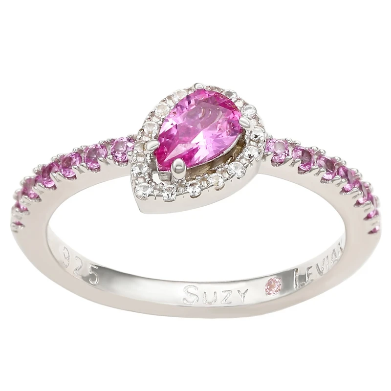 Suzy Levian Sterling Silver Sapphire Pear Shape Petite Ring
