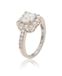 Suzy Levian Sterling Silver Emerald Cut Cubic Zirconia Halo Center Stone Ring