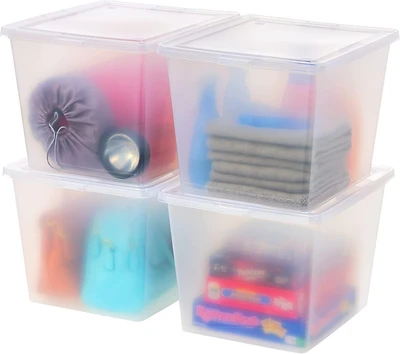 Iris 36 Quart Plastic Storage Bin Tote Organizing Container with Latching Lid, Stackable and Nestable, Clear, 4 Pack