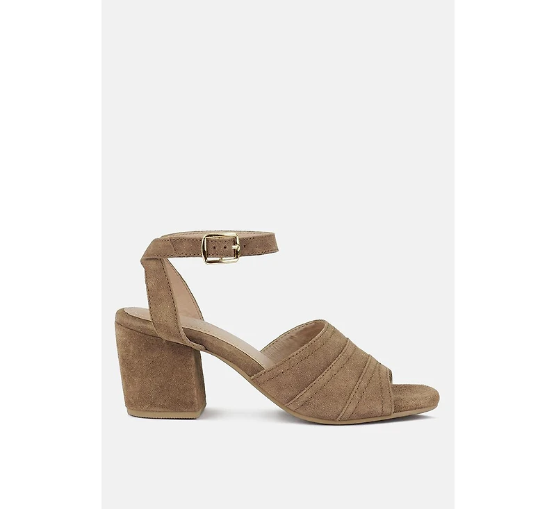 Mon-beau Women Fine Suede Block Heeled Sandal