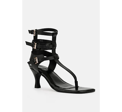 Nereid Black Kitten Heel Cut Out Gladiator Sandals
