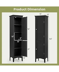 Tall Bathroom Floor Cabinet Narrow Linen Tower with 2 Doors & Adjustable Shelf