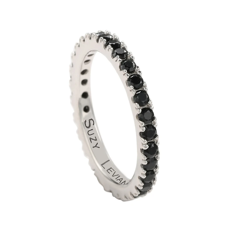 Suzy Levian Sterling Silver Thin Cubic Zirconia Eternity Band Ring
