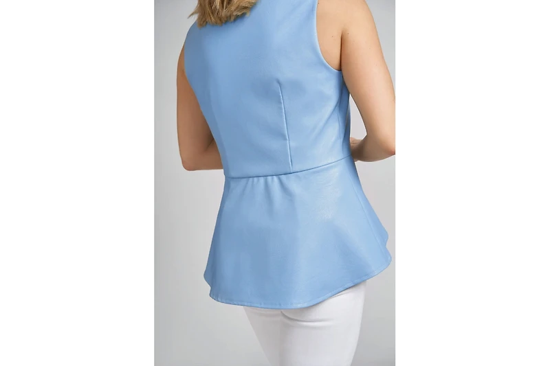Reagan Faux Leather Peplum Top-sky
