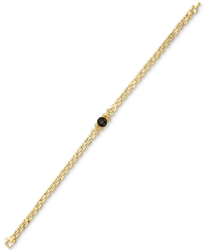 Onyx & White Topaz (1/10 ct. t.w.) "X" Panther Link Bracelet in 14k Gold-Plated Sterling Silver