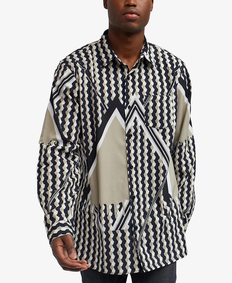 Reason Men's Geo Print Long Sleeves Woven Shirt