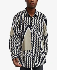 Reason Men's Geo Print Long Sleeves Woven Shirt