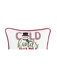 Snowman "Cold Hands Warm Heart" Embroidered Accent Pillow, 10" x 10"
