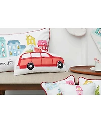 Christmas Car Printed & Embellished Throw Pillow