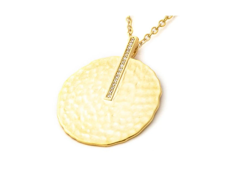 Satin Disc with Cubic Zirconia Accent Bale Pendant Necklace