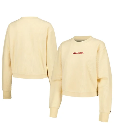 Women's League Collegiate Wear Cream Wisconsin Badgers Timber Cropped Pullover Sweatshirt