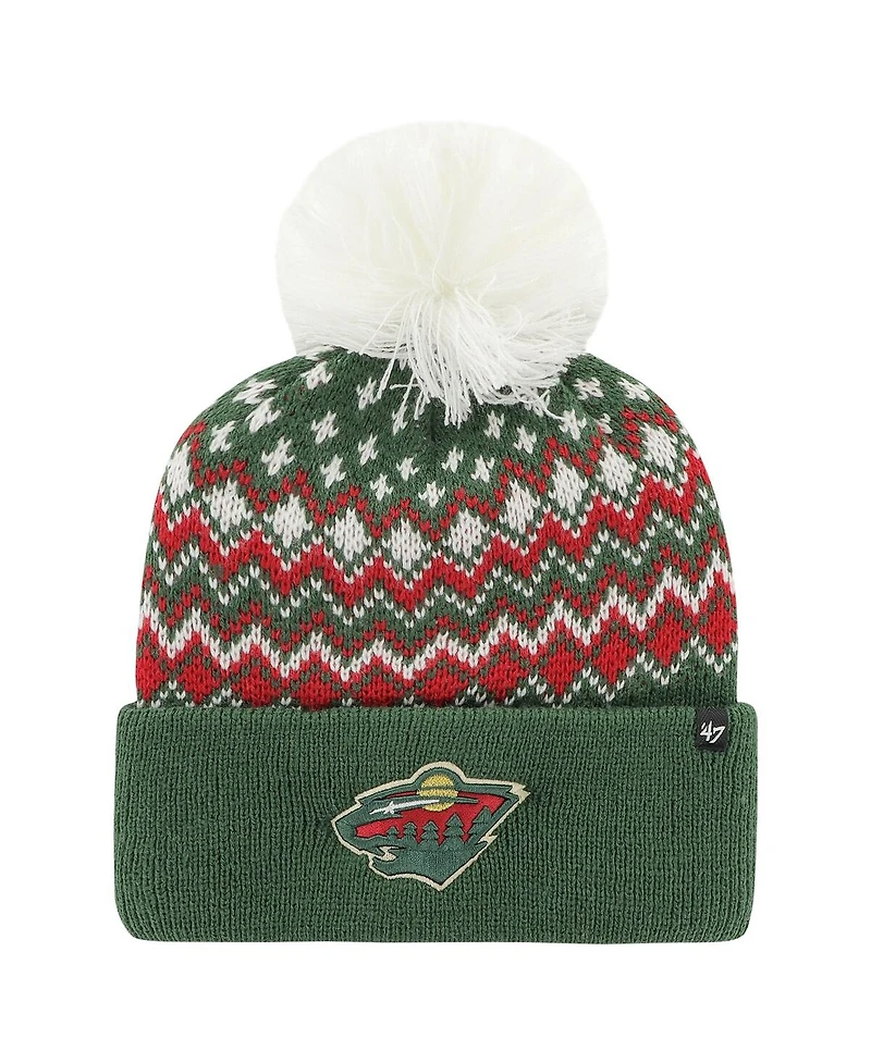 Women's '47 Brand Green Minnesota Wild Elsa Cuffed Knit Hat with Pom