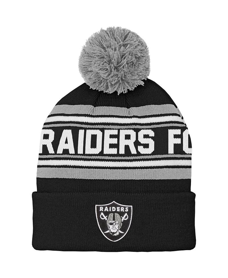 Youth Boys and Girls Black Las Vegas Raiders Jacquard Cuffed Knit Hat with Pom