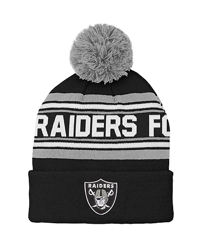 Youth Boys and Girls Black Las Vegas Raiders Jacquard Cuffed Knit Hat with Pom