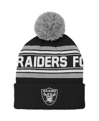 Youth Boys and Girls Black Las Vegas Raiders Jacquard Cuffed Knit Hat with Pom
