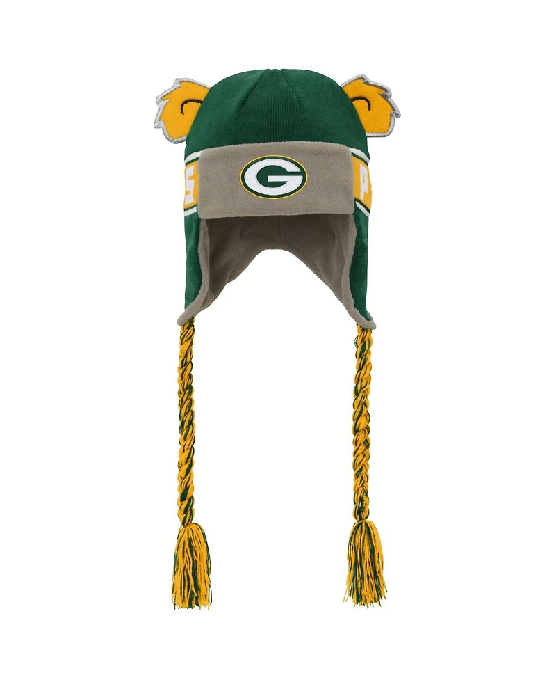 Youth Boys and Girls Outerstuff Green Green Bay Packers Wordmark Ears Trooper Knit Hat
