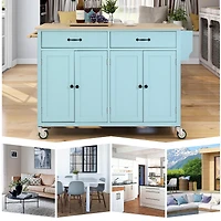 Streamdale Kitchen Island Cart with Cabinet and Drawers - Mint Green