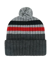 Men's '47 Brand Gray Chicago Blackhawks Stack Patch Cuffed Knit Hat with Pom