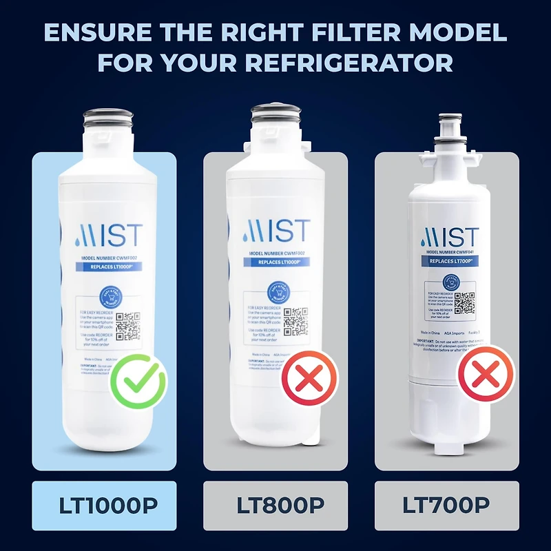 Mist LT1000P Water Filter Replacement, Compatible with Lg Models: ADQ747935, MDJ64844601, LMXS28626D, LT1000PC, Lt-1000PC Kenmore 46-9980, 469981, 1 P