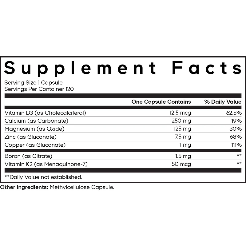 Codeage Calcium 250mg Supplement, Vitamin D3, Magnesium, Zinc, Copper, Boron, Vitamin K2-4-Month Supply