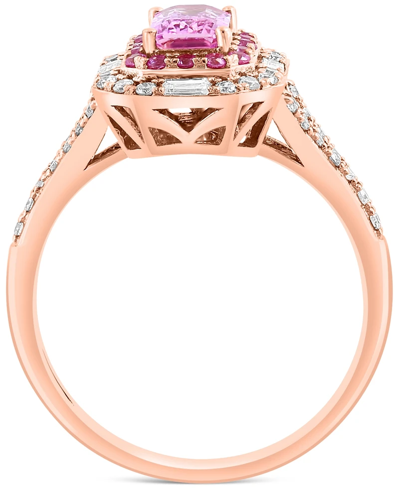 Effy Pink Sapphire (5/8 ct. t.w) & Diamond (1/3 ct. t.w) Halo Ring in 14k Rose Gold