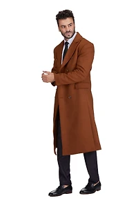 Braveman Big & Tall Double-Breasted Knee Length Wool Blend Three Button Long Overcoat Top Coat