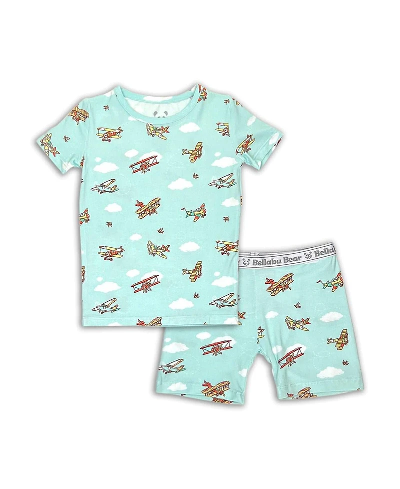 Bellabu Bear Toddler |Child Unisex Airplanes Kids 2-Piece Short Sleeve & Shorts Pajama Set