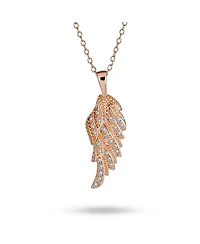 Bling Jewelry Religious Spiritual Cz Pave Accent Feather Guardian Angel Wing Pendant Necklace For Women Sterling Silver