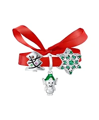 Bling Jewelry Christmas Tree Set of 3 Snowflake Santa Helper Fun Holiday Cartoon Dangling Enamel Green Elf Charm Bead For Sterling Silver For European