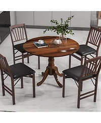 4-Person Dining Table Wooden Kitchen with Solid Rubber Wood Frame for