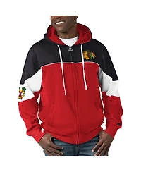 Men's Starter Red, Black Chicago Blackhawks Power Forward Full-Zip Hoodie